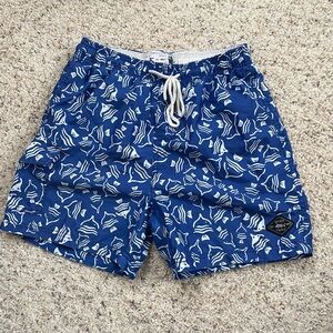 Spicy Tuna Blue Swim Shorts with White Fish Pattern size small